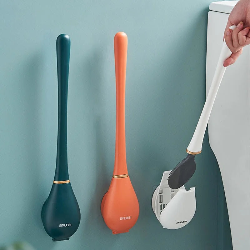 Brosse De Toilette En Silicone - Design Hygiénique À Fixation Murale