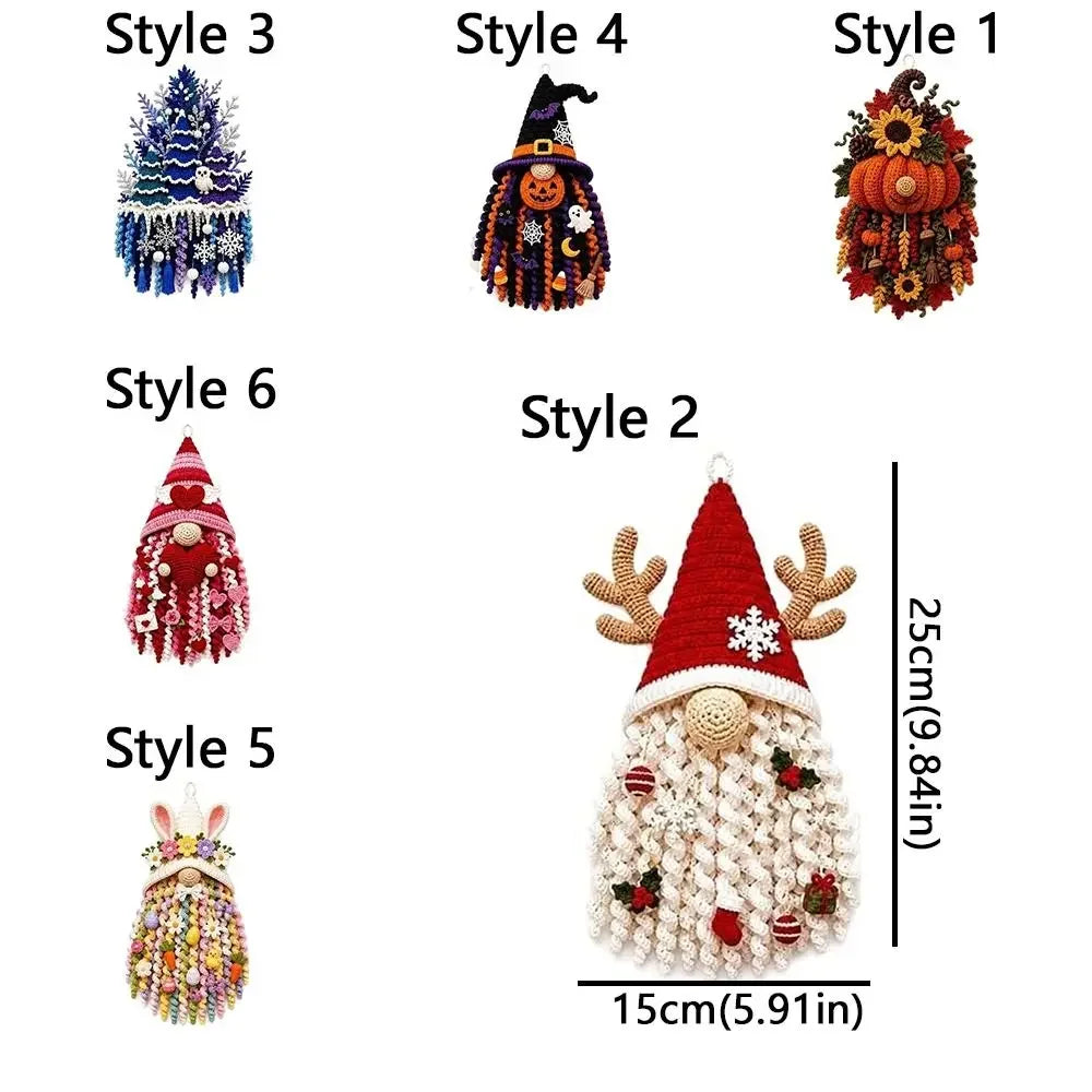 Kit de Décoration de Porte au Crochet Fait Main, Thèmes Saisonniers : Père Noël, Cœur de la Saint-Valentin, Noël, Lapin de